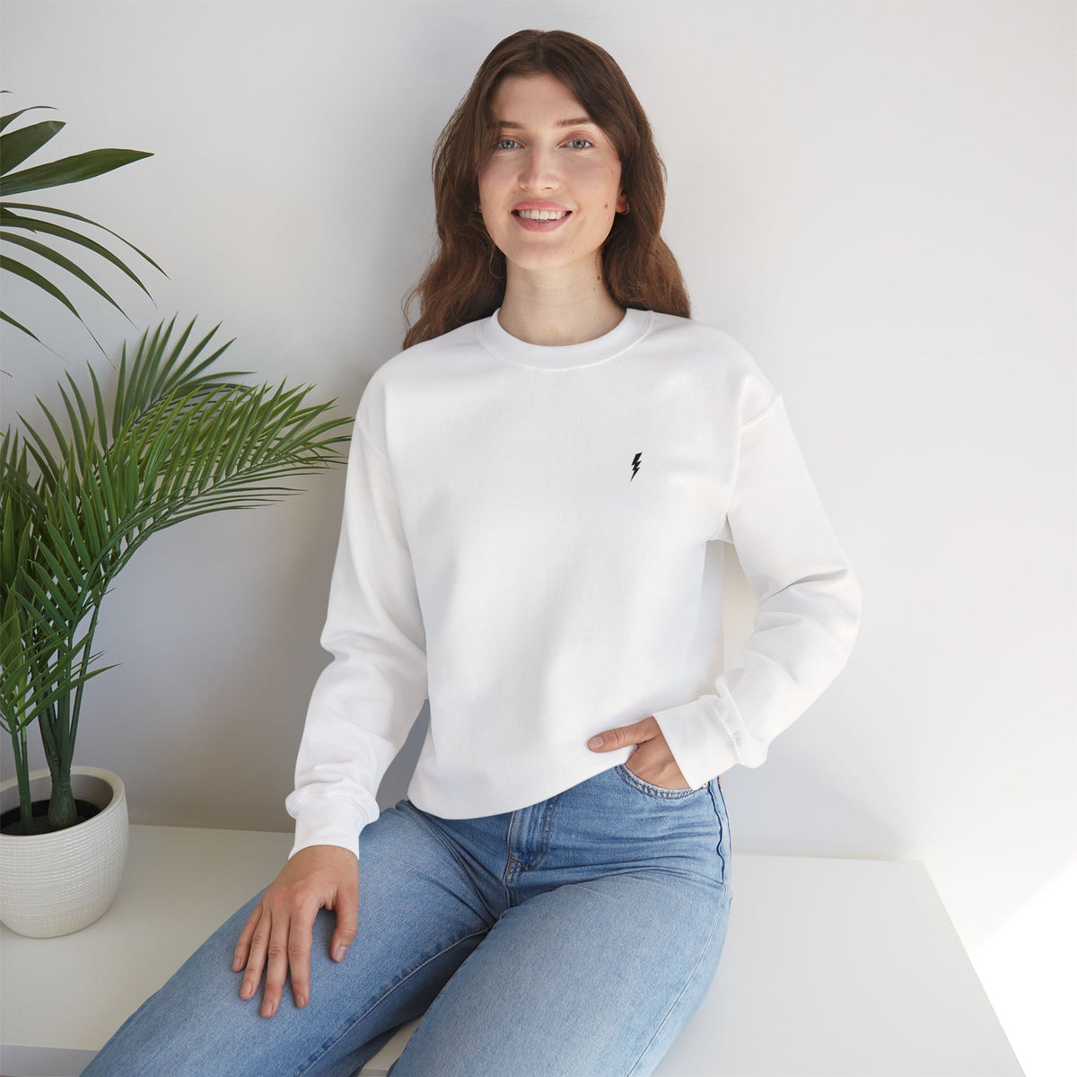 Sweat-shirt à col rond Zlash unisexe - blanc - logo noir